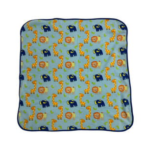Kidgets Safari Jungle Animal Blue Baby Blanket Blue Orange Elephant Giraffe Leaf